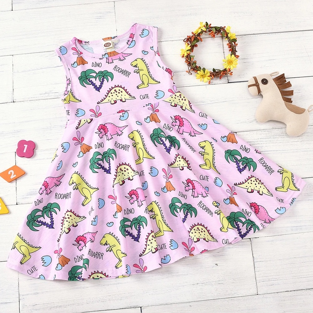 KIDS PINK DINOSAUR DRESS